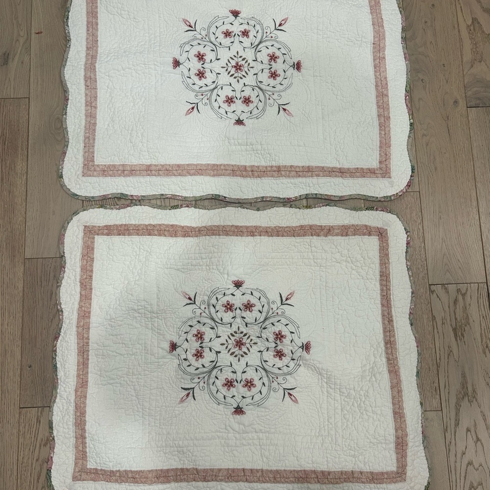 Floral Embroidered Quilted Pillow Shams